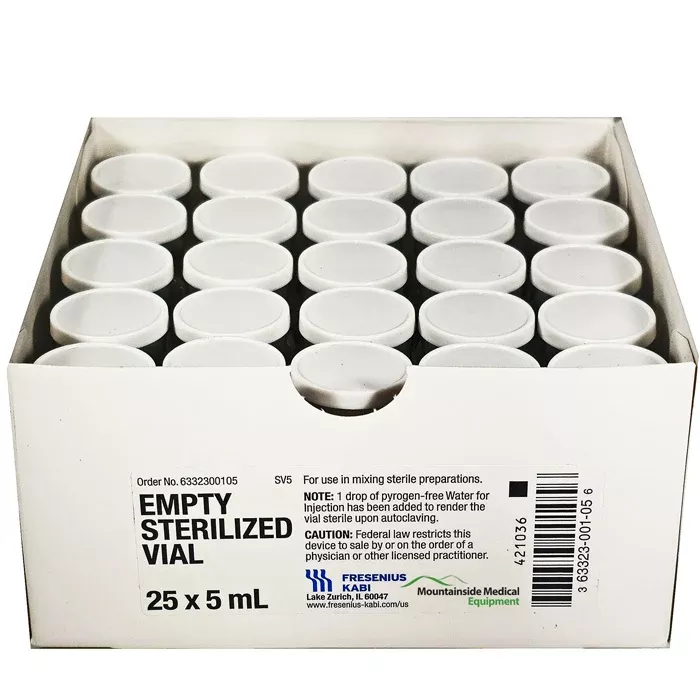5 mL Empty Glass Medication Vials, Sterile, Clear 25 Count