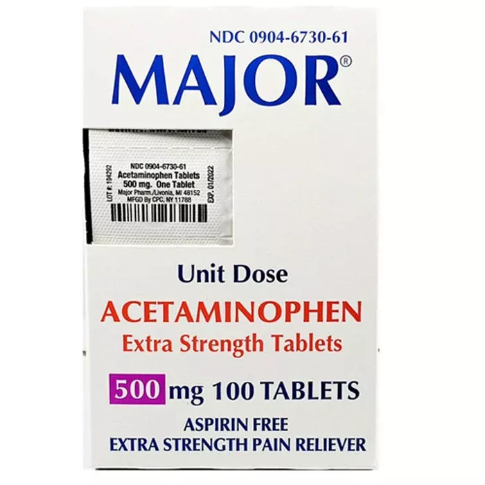 Acetaminophen 500 mg Extra Strength Unit Dose Tablets 10 Pack x 10 Per Box
