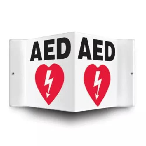 AED Defibrillator Corner Wall Sign, Black/White, 6" x 5"