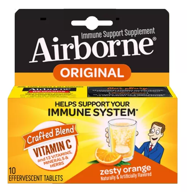 Airborne Zesty Orange Effervescent Immune Support Tablets 10 ct