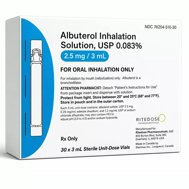 Albuterol Sulfate 0.083% Inhalation Nebulizer Solution 2.5 mg/3 ml 25/Box (Rx)