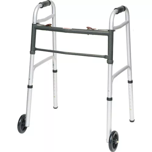 Aluminum Junior Walker Folding 5Wheels 2 Button Release