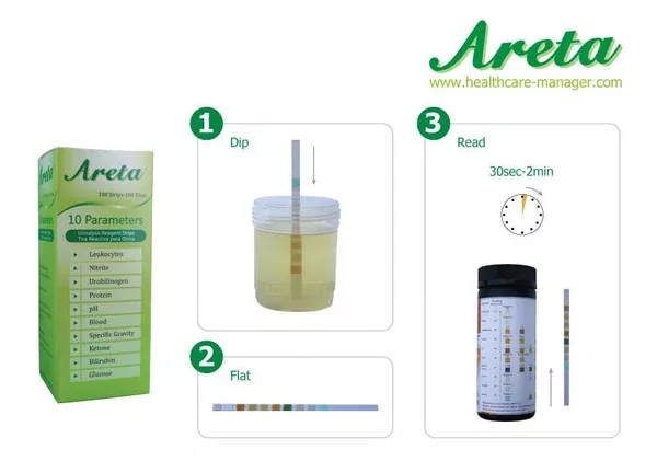 Areta 10 Parameter (10SG) Urinalysis Reagent Test Strips 100 Pack