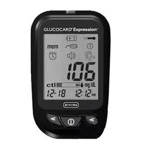 Arkray USA GlucoCard Expression™ Talking Blood Glucose Meter Black, Bilingual Voice, 6 Second Test Time