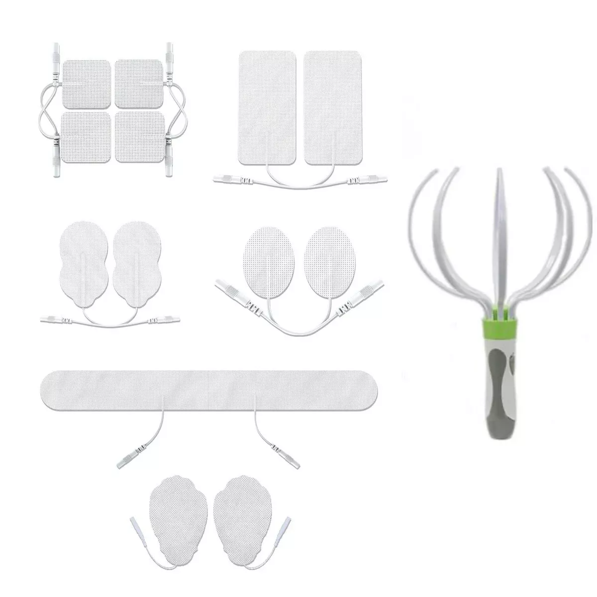 Assorted White Pin-Insert Replacement Electrode Pads Combo + Head Massager