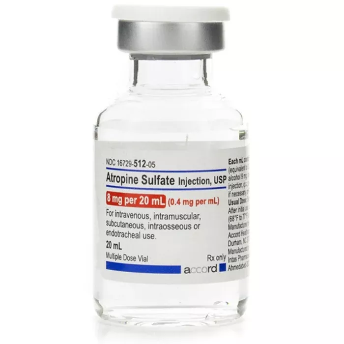 Atropine Sulfate Injection 8 mg/20mL (0.4mg/ml) Multiple Dose Vials 20 mL x 10/Box (Rx)