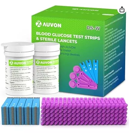 Auvon Glucose Test Strips & Lancets Kit – 100 Strips + 100 Lancets