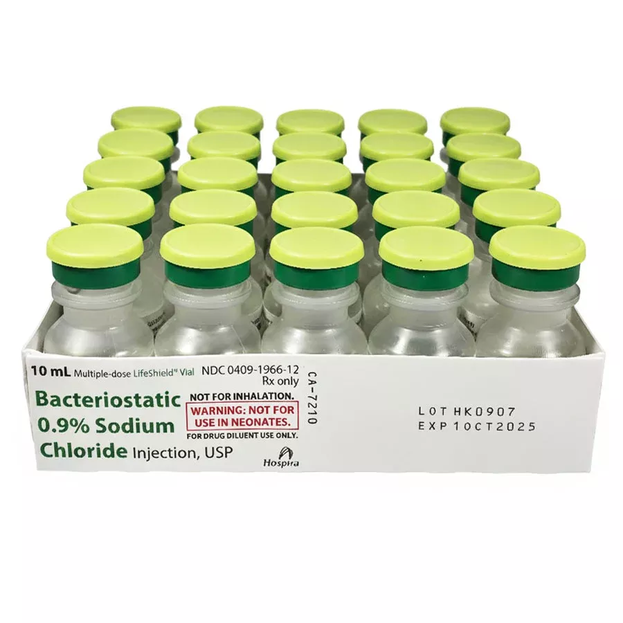 Bacteriostatic Sodium Chloride 0.9% Injection 10 mL Multiple-Dose 25/pack by Hospira Pfizer (Rx)