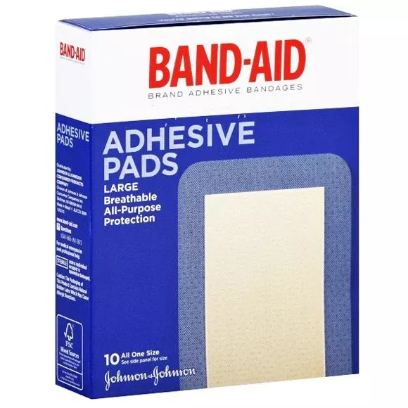 Band-Aid Adhesive Pads, 2 7/8" X 4" Large 10/Box