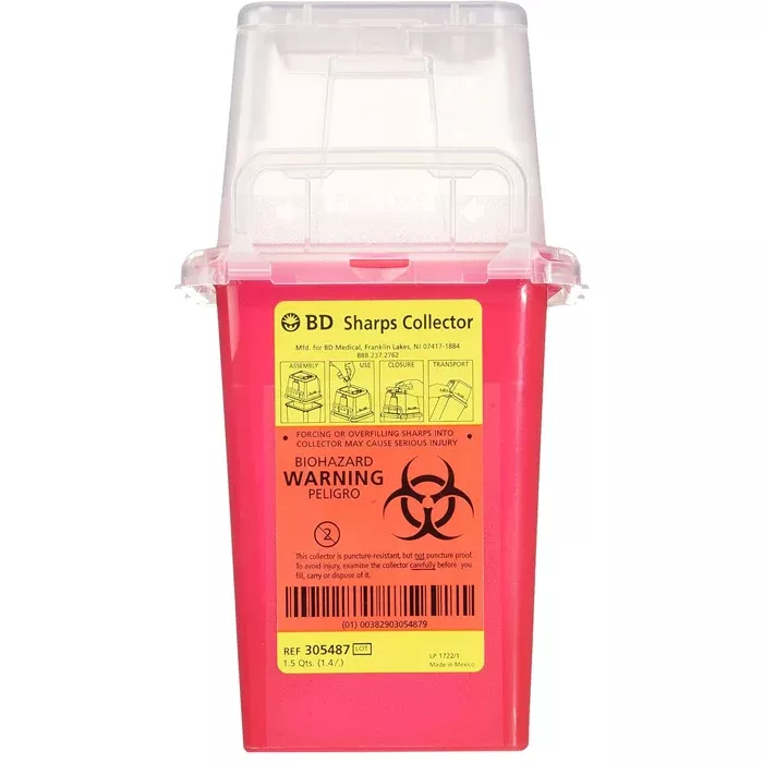 BD 1.5 Quart Sharps Container Red with Dual Access
