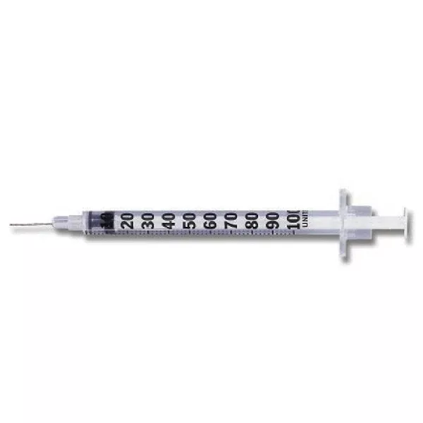 BD Microfine Insulin Syringe 27 Gauge x 5/8 Inch,1 mL, 100/Box