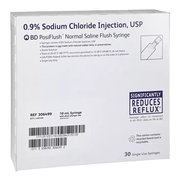 BD PosiFlush IV Flush Solution Sodium Chloride 0.9% Injection Prefilled Syringe 10 mL, 30/box