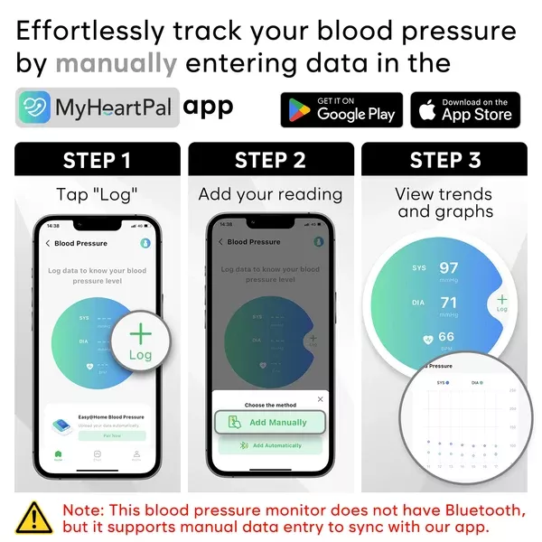 Blood Pressure Monitors for Home Use - Easy@Home Blood Pressure Machine with Voice Function & LED Backlit Screen, 3-Color Result Reading BP Machine, Free MyHeartPal App, No Bluetooth - Model EBP-703
