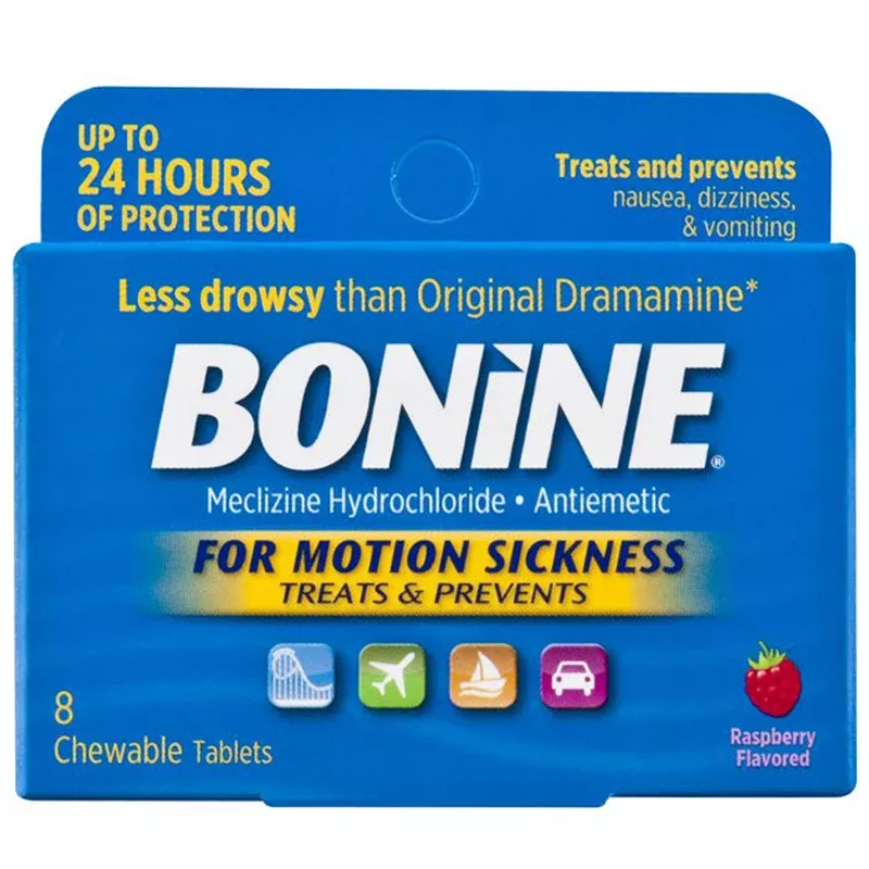 Bonine Motion Sickness Prevention Chewable Tablets, 6 Count Raspberry Flavor