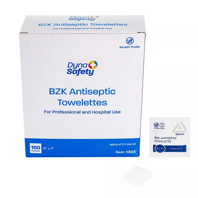 BZK Antiseptic Towelettes 5 x 7 inch 100 per box