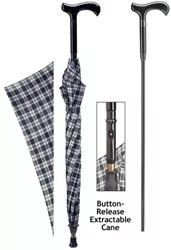 Cane umbrella with Blue and Black Pattern