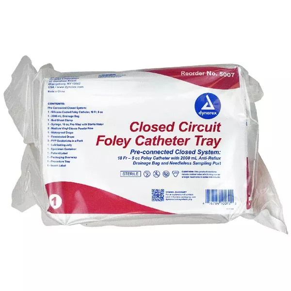 Closed System Foley Catheter Tray with 18 Fr. Catheter & Drainage Bag Attached