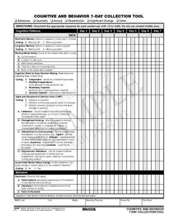 Cognitive and Behavior Patterns 7-Day Collection Tool Form 1893P