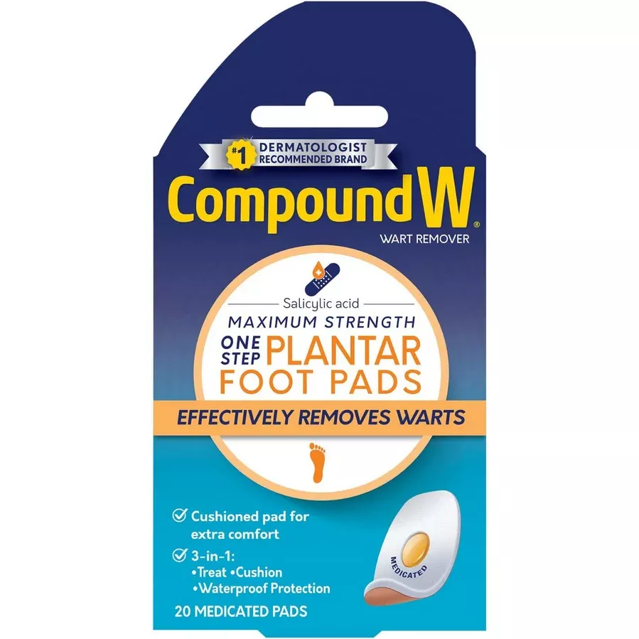 Compound W Maximum Strength One Step Plantar Wart Remover Foot Pads, 20 Count