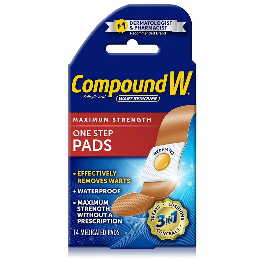 Compound W Maximum Strength One Step Waterproof Wart Remover Strips, 14 Count