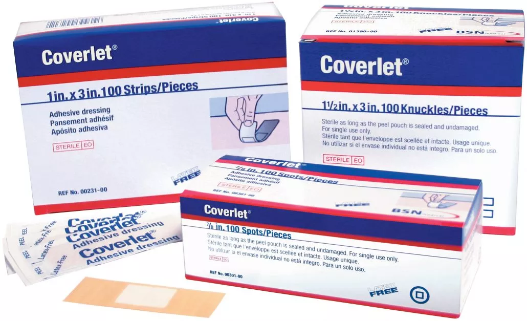 Coverlet Fabric Bandages, 1″ x 3″ Strip; (100) Strips/Box