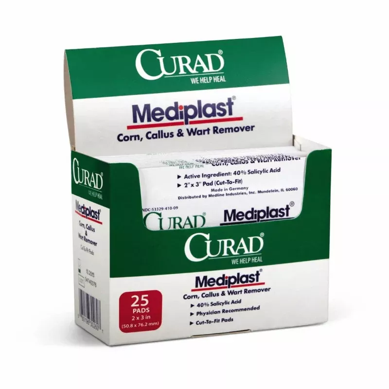 Curad Mediplast Corn Callus Wart Remover Pads 2" x 3" 25 ct