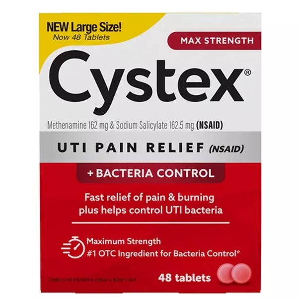 Cystex Urinary UTI Pain Relief Tablets with Bacteria Control, 48 Count