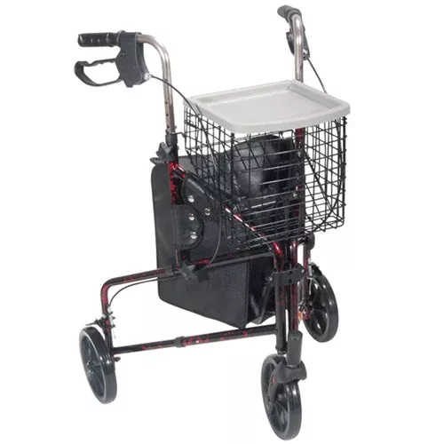 Deluxe Three Wheel Aluminum Rollator with Basket