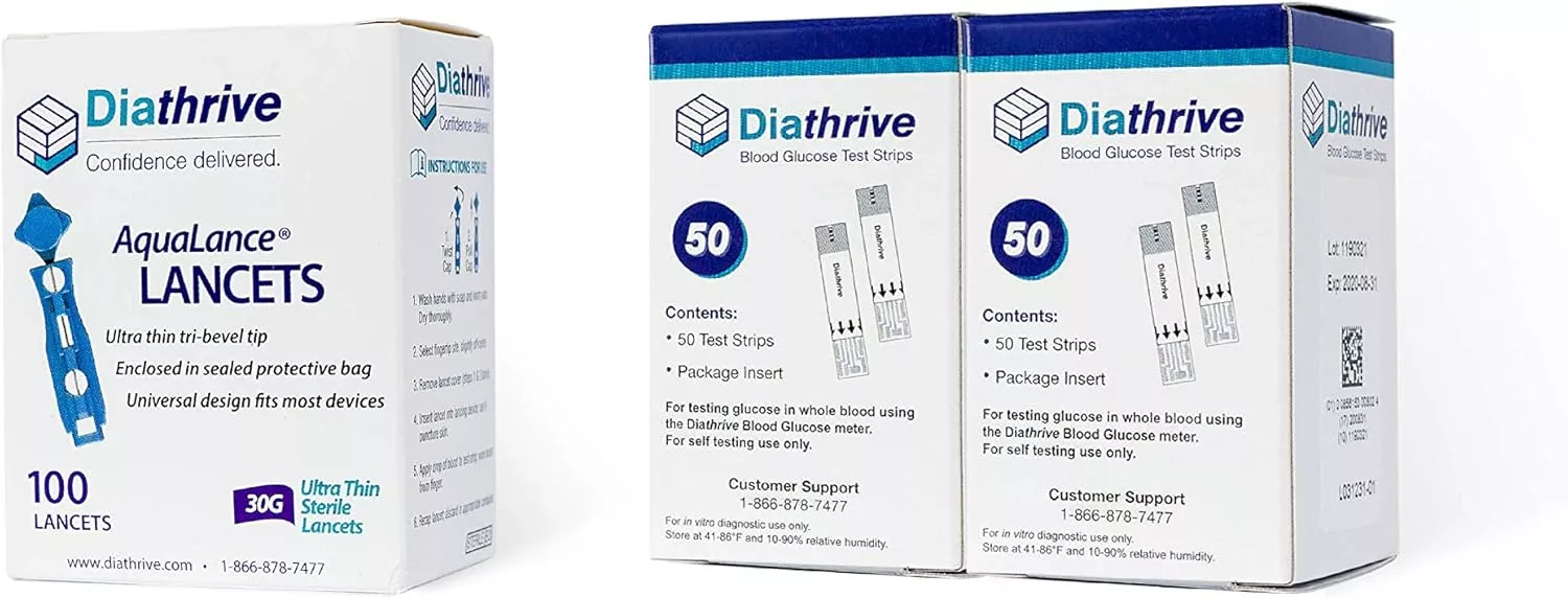 Diathrive Glucose Test Strips & Lancets Kit – 100 Strips + 100 Lancets