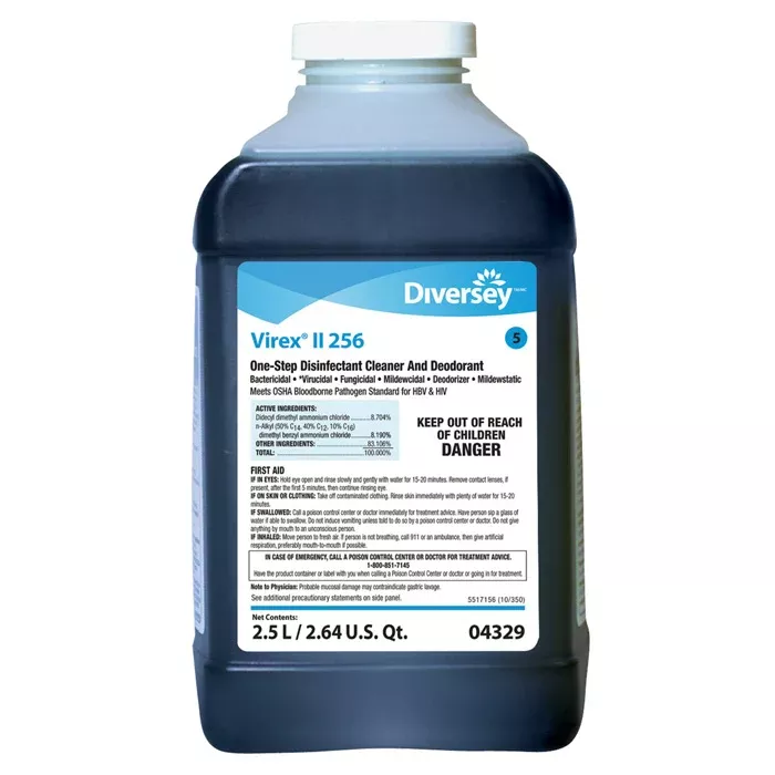 Diversey Virex II 256 One-Step Disinfectant Cleaner Refill, Mint Scent, 2.5 Liters, 2/Case