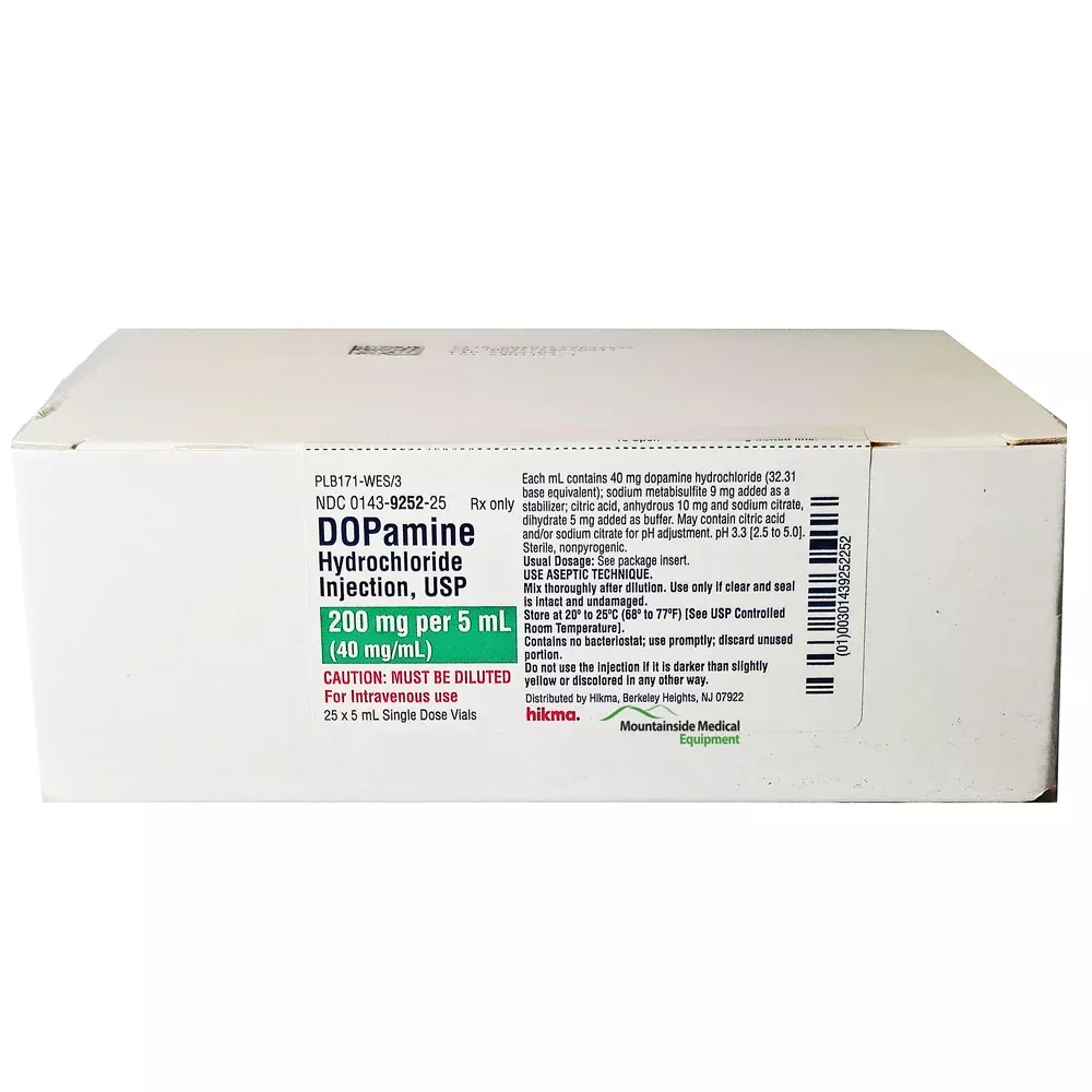 Dopamine Hydrochloride Injection 200 mg/ Per 5 mL (40 mg/mL) Single-Dose Vials 5 mL, 25/Box (Rx)