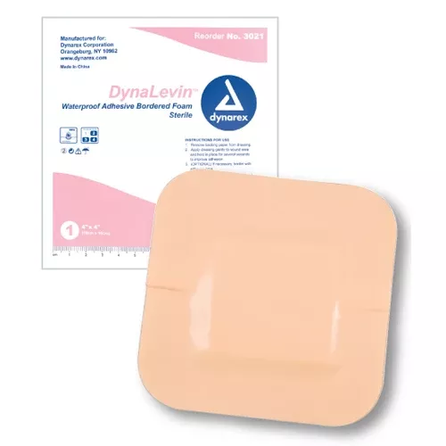DynaLevin Bordered Foam 4 x4Waterproof Adh Dressing Bx/10