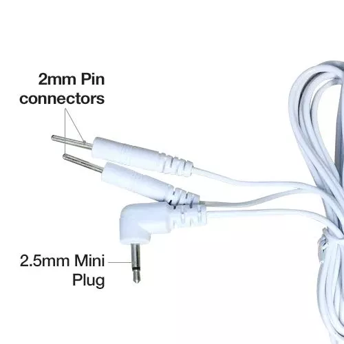 Easy@Home Replacement TENS Lead Wires, for EHE009, 2.5mm Mini Plug to Two 2mm Pin Connectors, 2pc/Pack #EHE009(W)