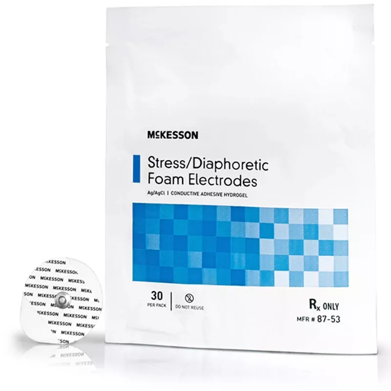 ECG Stress Testing Diaphoretic Electrodes with Foam Backing & Snap Connector with Conductive Adhesive Hydrogel, 30/Pack