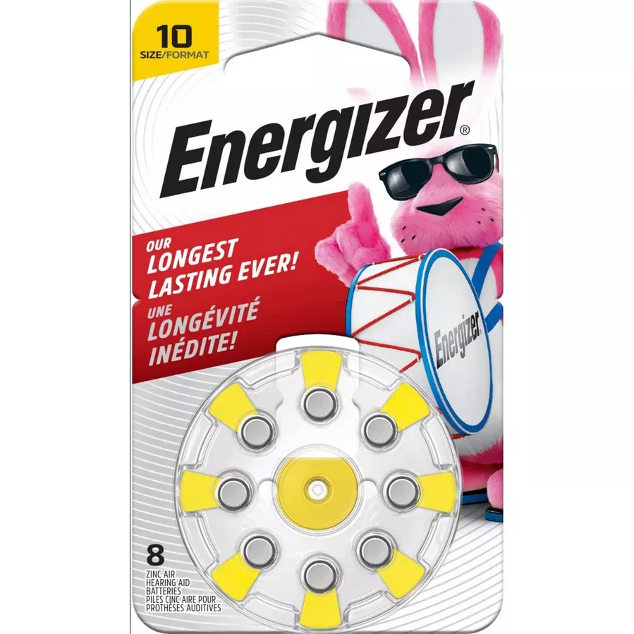 Energizer Hearing Aid Batteries Size 10 Yellow Tab, 8 Batteries