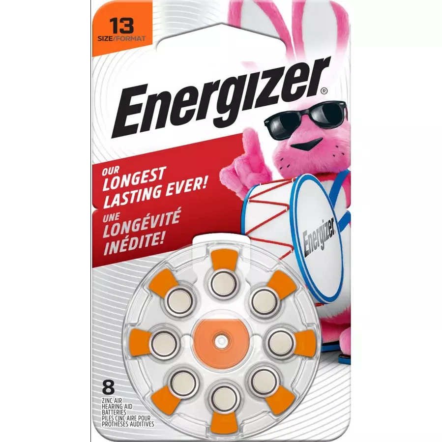 Energizer Hearing Aid Batteries Size 13 Orange Tab, 8 Batteries
