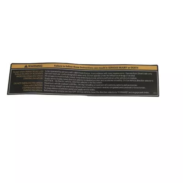 EZGO RXV Warning & Instructions Decal (Years 2008-Up)
