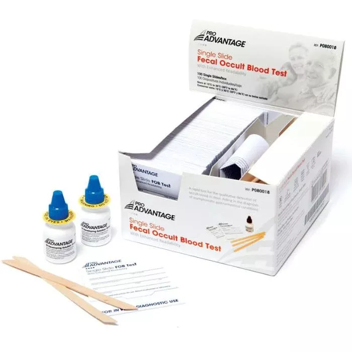 Fecal Occult Blood Test Kit with 100 Single Slides Tests, Developers, Applicators, 100/box