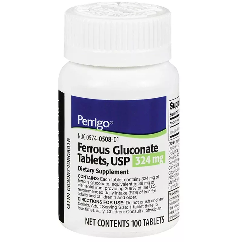 Ferrous Gluconate Tablets 324 mg by Padagis 100 Count