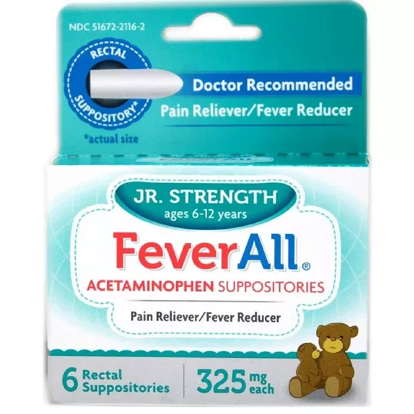 Feverall Acetaminophen 325mg Suppositories 6 Count