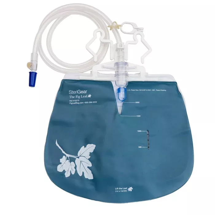 Fig Leaf Urinary Drainage Bag with Privacy Cover, Ant-Reflux, 2000 mL Capacity, Sterile