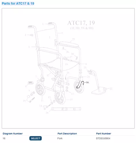 Front Fork for 10950 Transport Chairs
