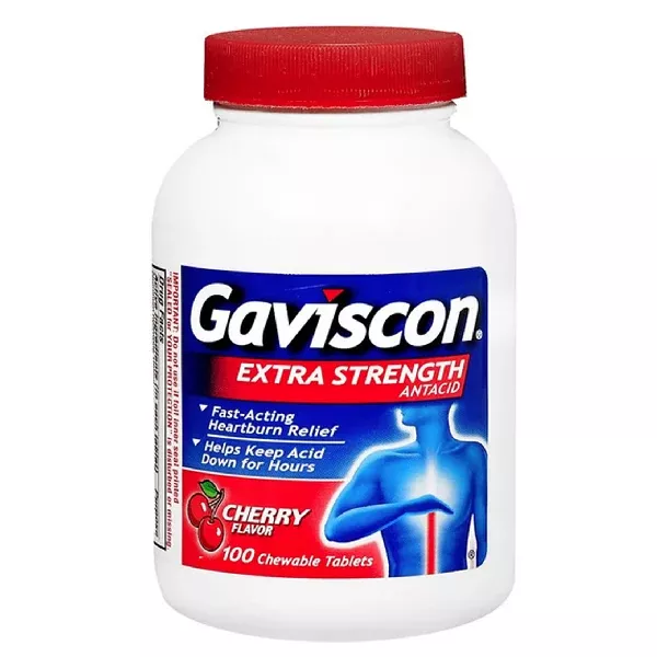 Gaviscon Extra Strength Chewable Antacid Tablets Cherry Flavor 100 Count