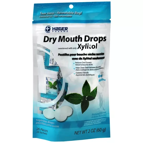 Hager Dry Mouth Drops Lozenges, Mint Flavor 26 Count
