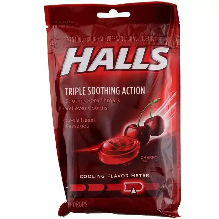 Halls Cough Drops Lozenges Cherry Flavor 30 Count