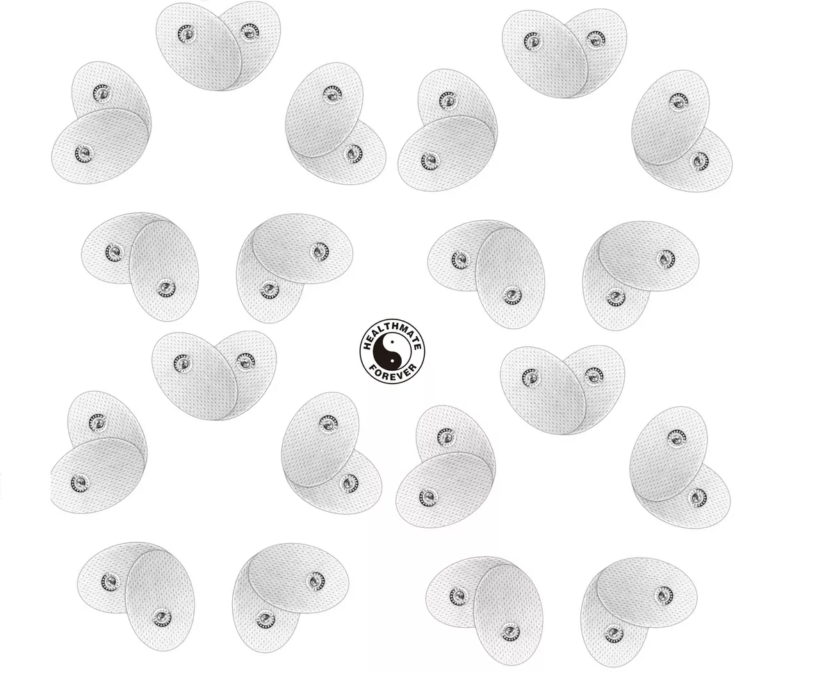 HealthmateForever 20 Pairs (40 Pcs) White Pair of Snap-On Small Oval-Shaped Non-woven Electrode Patches Pads