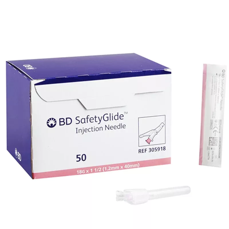 Hypodermic Needles 18g x 1.5 inch BD SafetyGlide, 50/box