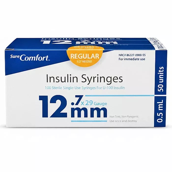 Insulin Syringes 29 gauge x 1/2" 0.5 mL Sure Comfort (100/Count)