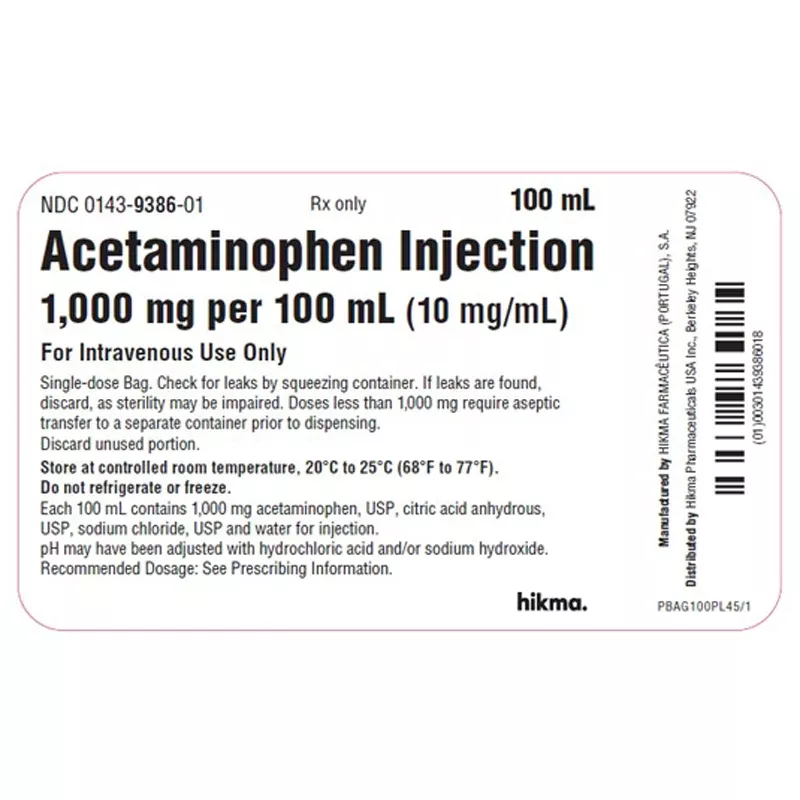IV Bags, Acetaminophen Intravenous Solution for Injection 100 mg10/Case (Rx)