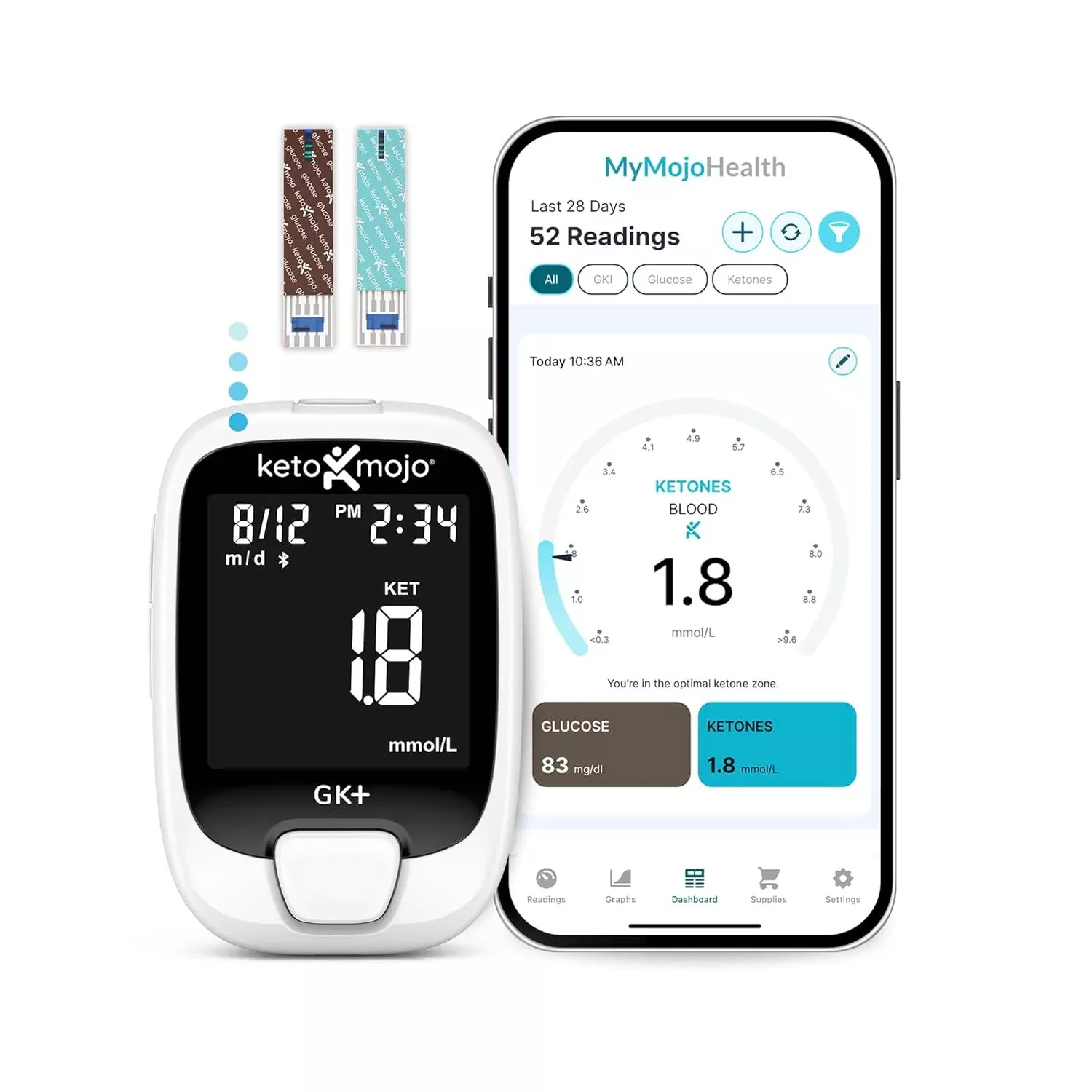 Keto-Mojo GK+ Bluetooth Glucose & Ketone Testing Kit [Bluetooth]